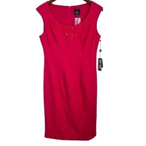 Adrianna Papell Embellished Jacquard Midi Sheath Dress Size 6